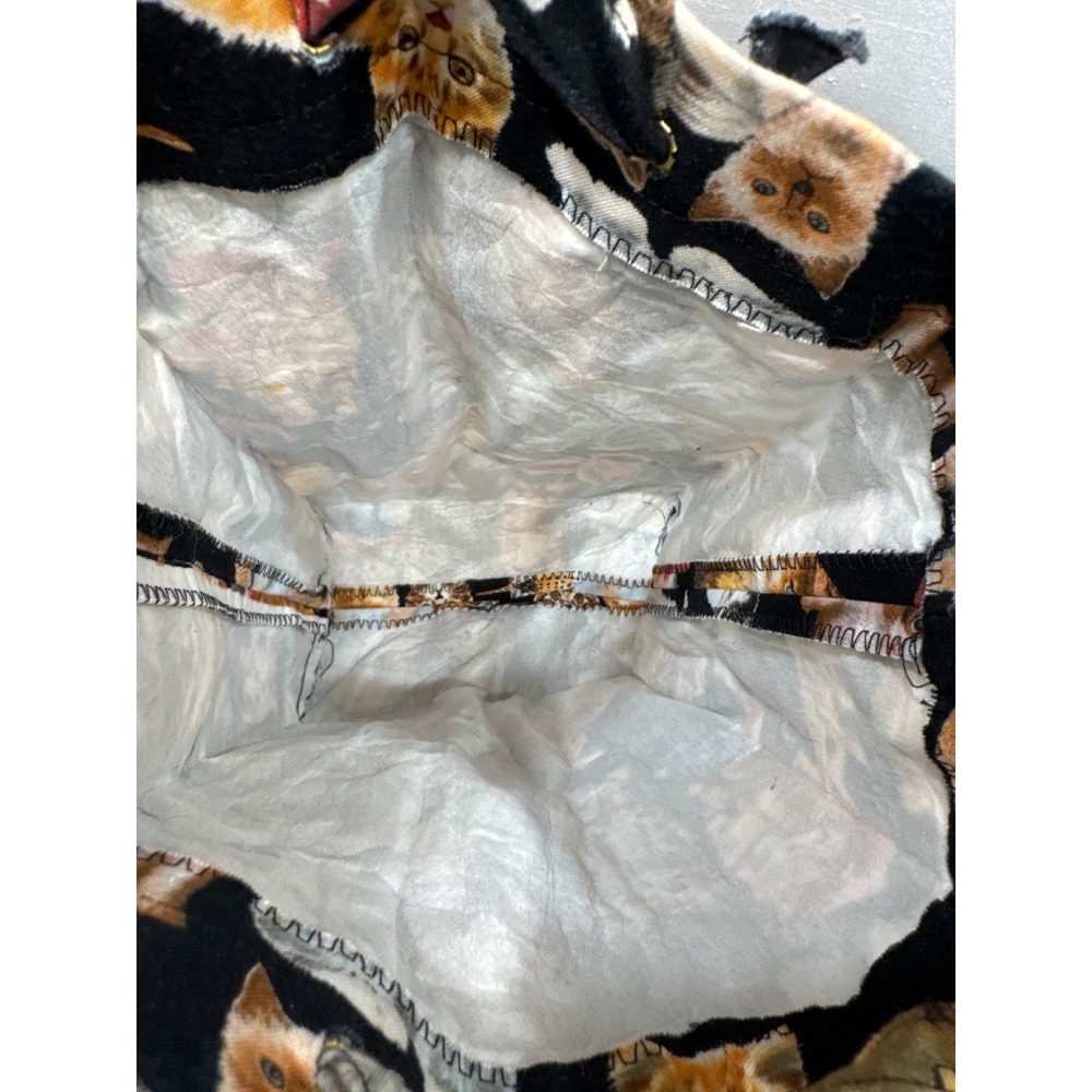 Handmade Whimsical Cats in Hats Novelty Print Canvas Tote Bag Black Multi Small - Picture 4 of 6